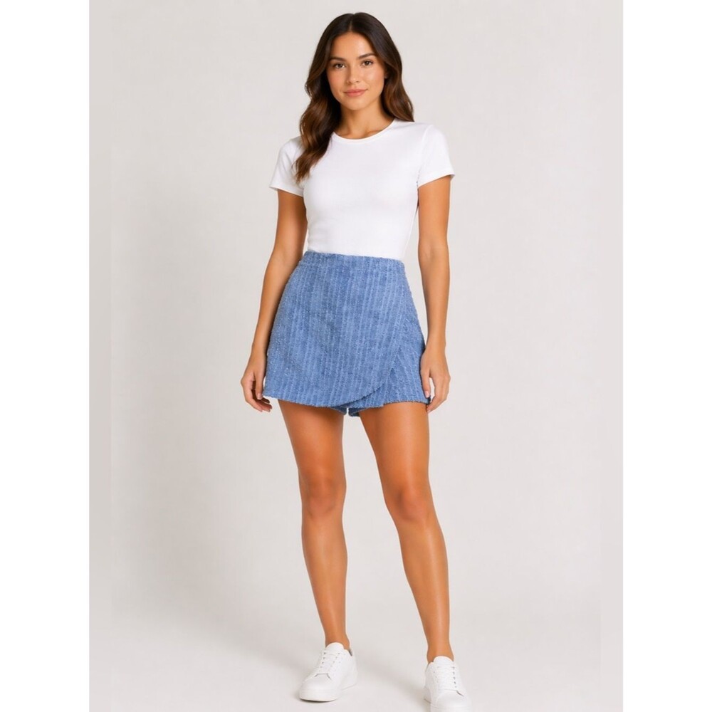 Madden NYC Blue Textured Skort | High Rise Cozy Bouclé Style Blue Size Small